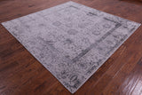 Grey Square Persian Tabriz Hand Knotted Wool & Silk Rug - 8' 0" X 8' 0" - Golden Nile