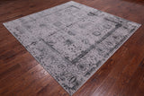 Grey Square Persian Tabriz Hand Knotted Wool & Silk Rug - 8' 0" X 8' 0"
