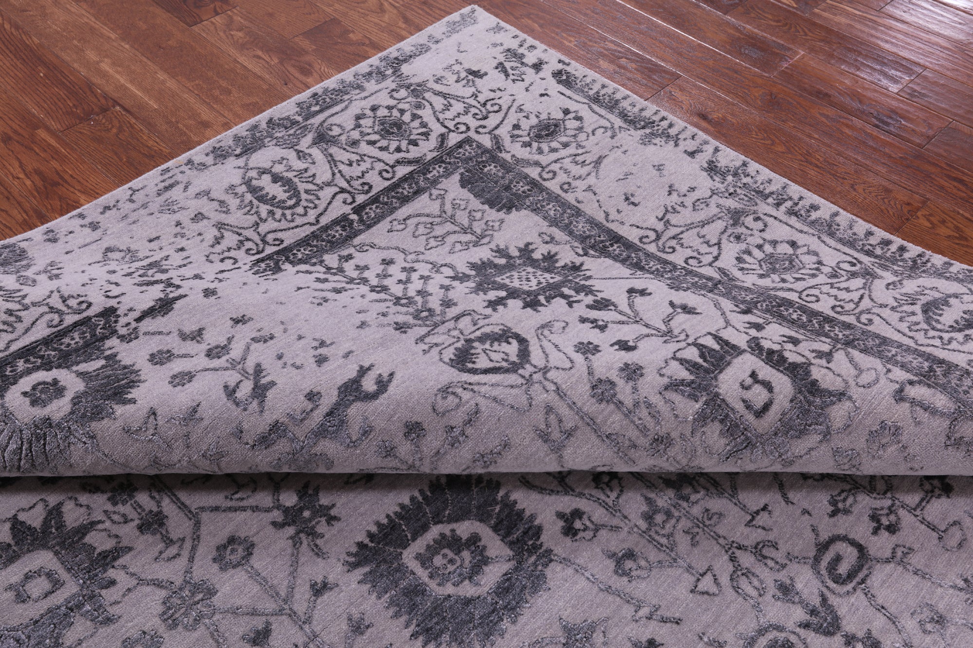 Grey Square Persian Tabriz Hand Knotted Wool & Silk Rug - 8' 0" X 8' 0" - Golden Nile