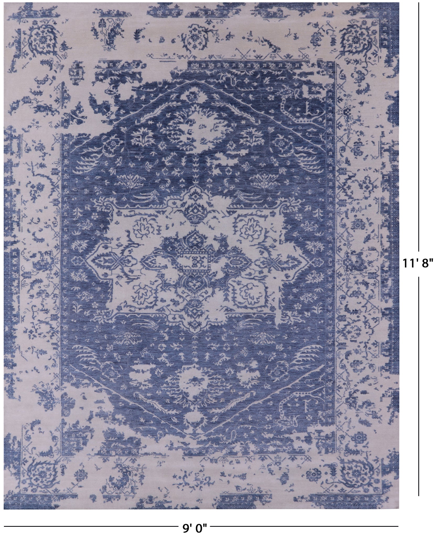 Blue Persian Fine Serapi Hand Knotted Wool Rug - 9' 0" X 11' 8" - Golden Nile