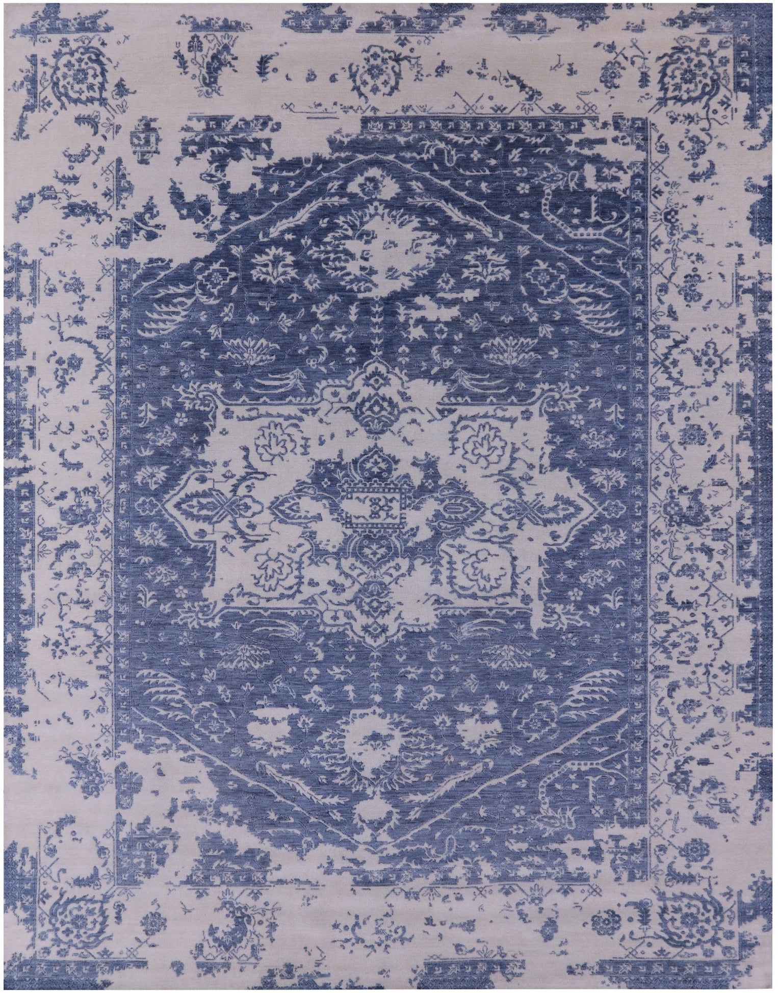 Blue Persian Fine Serapi Hand Knotted Wool Rug - 9' 0" X 11' 8" - Golden Nile