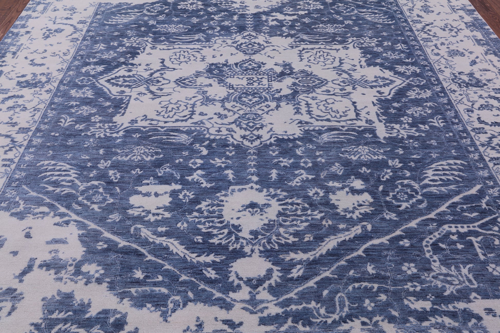 Blue Persian Fine Serapi Hand Knotted Wool Rug - 9' 0" X 11' 8" - Golden Nile