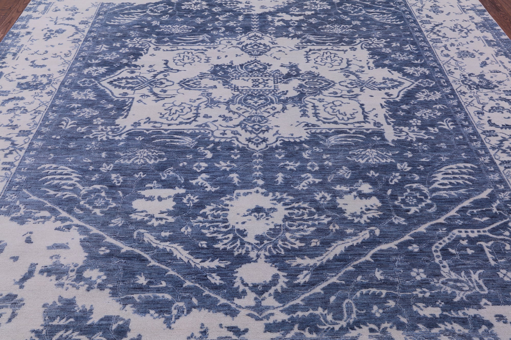 Blue Persian Fine Serapi Hand Knotted Wool Rug - 9' 0" X 11' 8" - Golden Nile