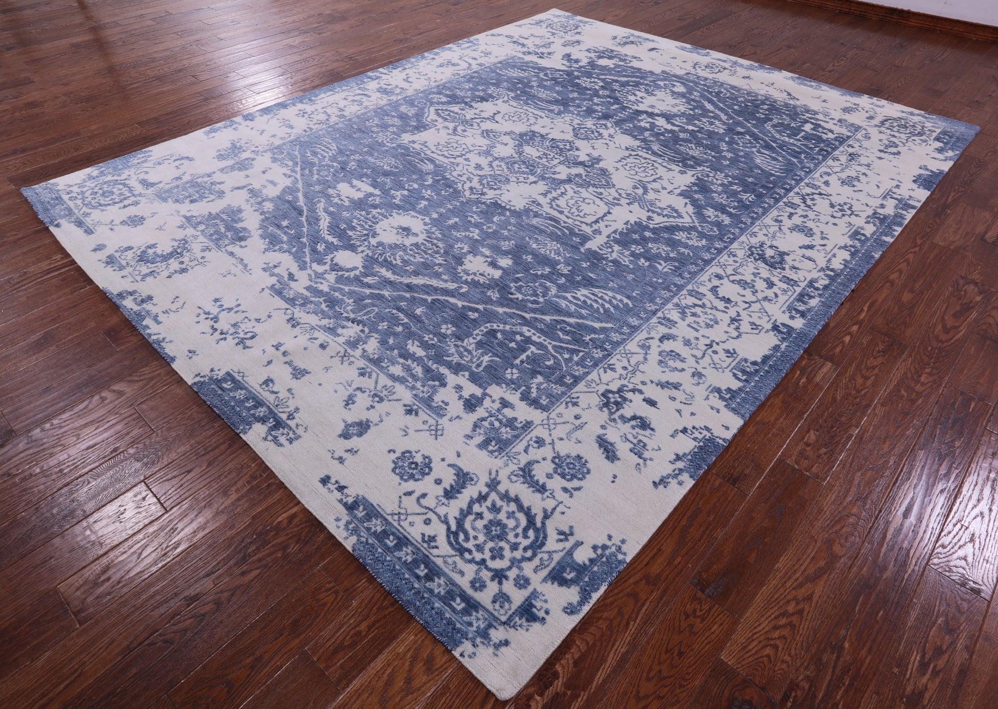 Blue Persian Fine Serapi Hand Knotted Wool Rug - 9' 0" X 11' 8" - Golden Nile