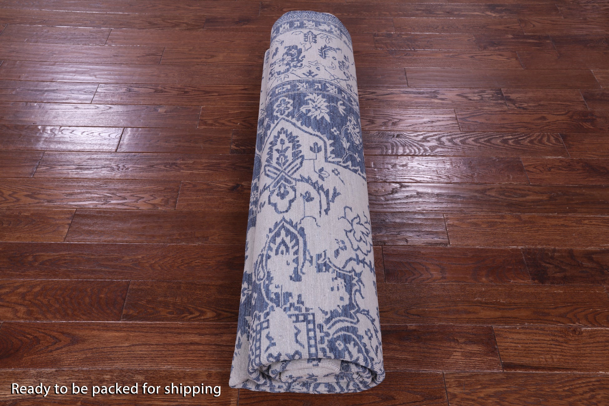 Blue Persian Fine Serapi Hand Knotted Wool Rug - 9' 0" X 11' 8" - Golden Nile