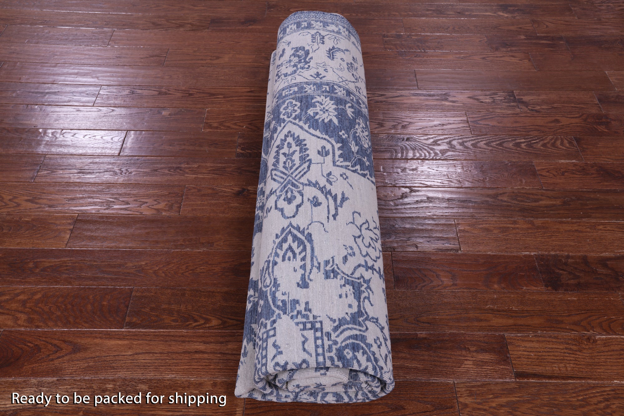 Blue Persian Fine Serapi Hand Knotted Wool Rug - 9' 0" X 11' 8" - Golden Nile