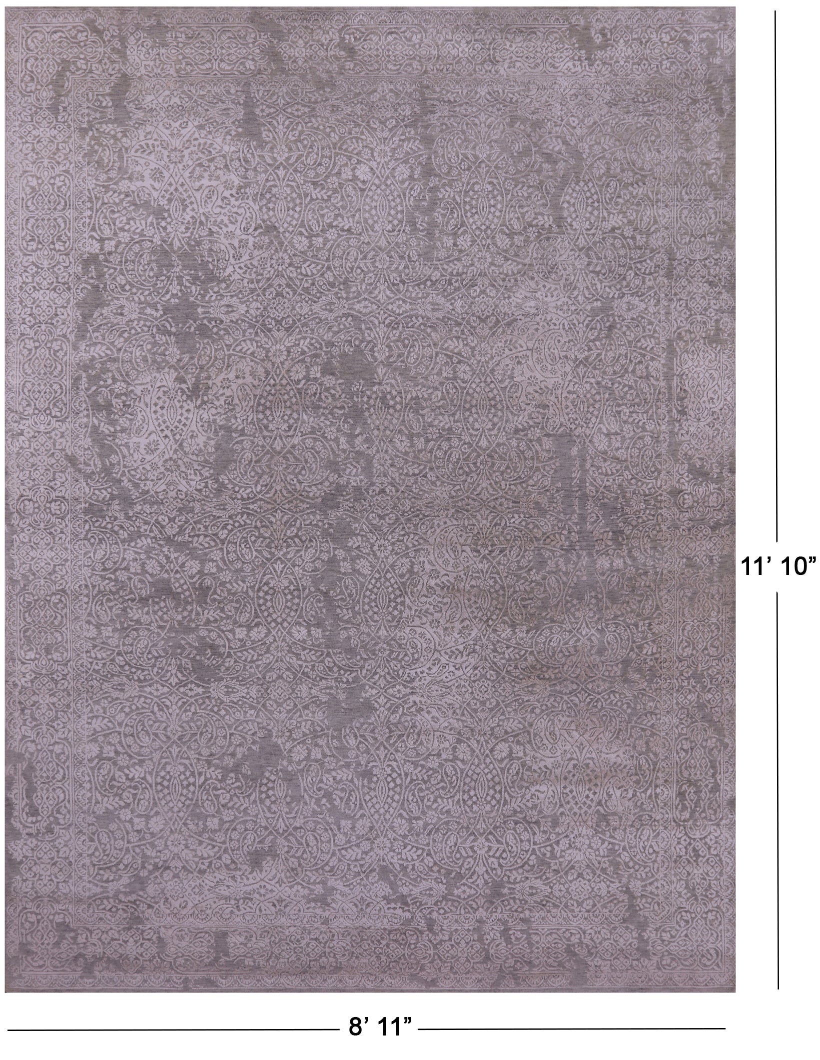 Contemporary Hand Knotted Wool & Silk Rug - 8' 11" X 11' 10" - Golden Nile