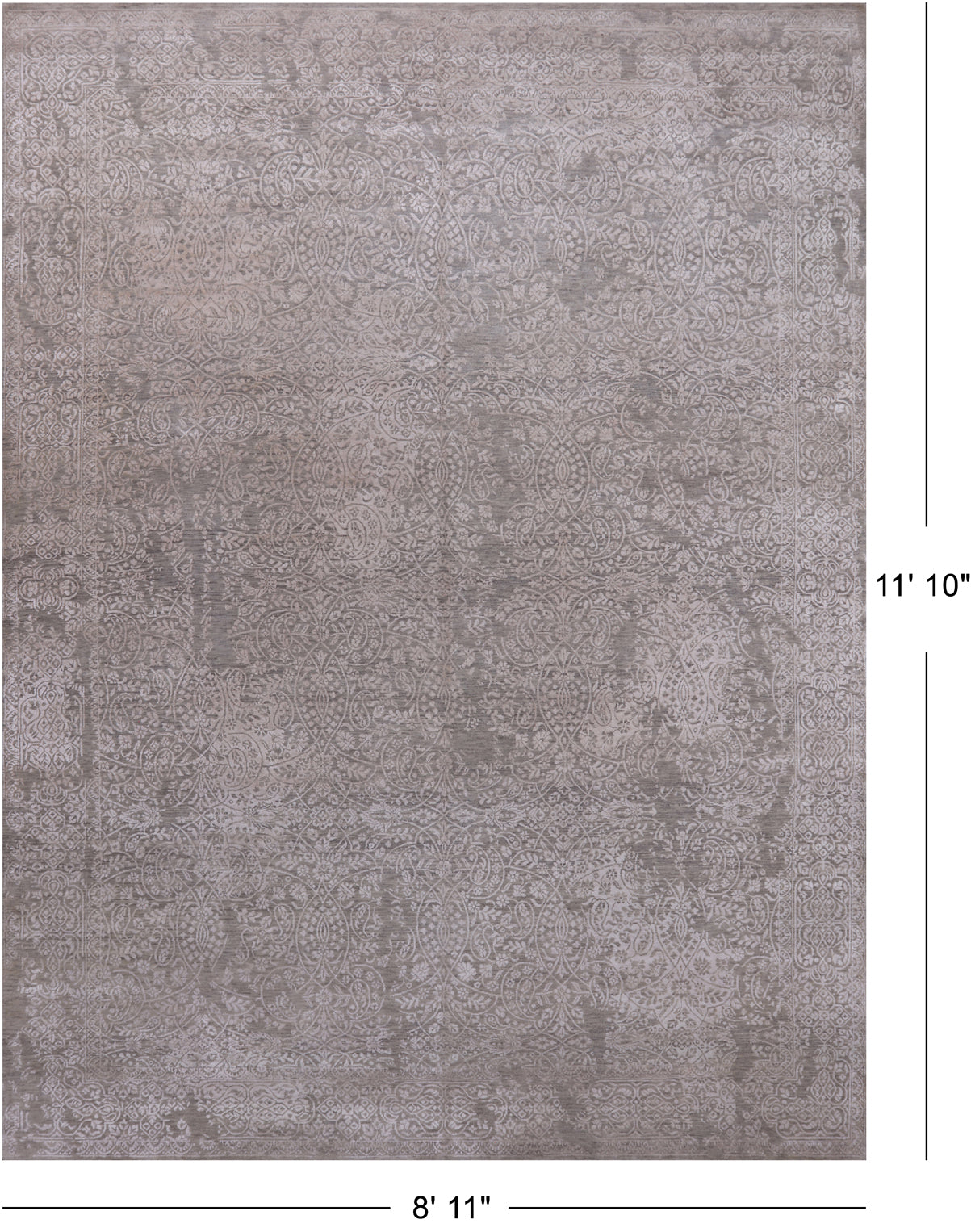 Contemporary Hand Knotted Wool & Silk Rug - 8' 11" X 11' 10"