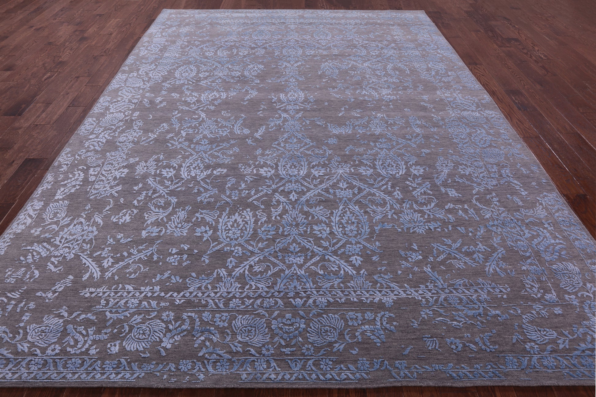 Grey Persian Tabriz Hand Knotted Wool & Silk Rug - 9' 0" X 12' 0" - Golden Nile