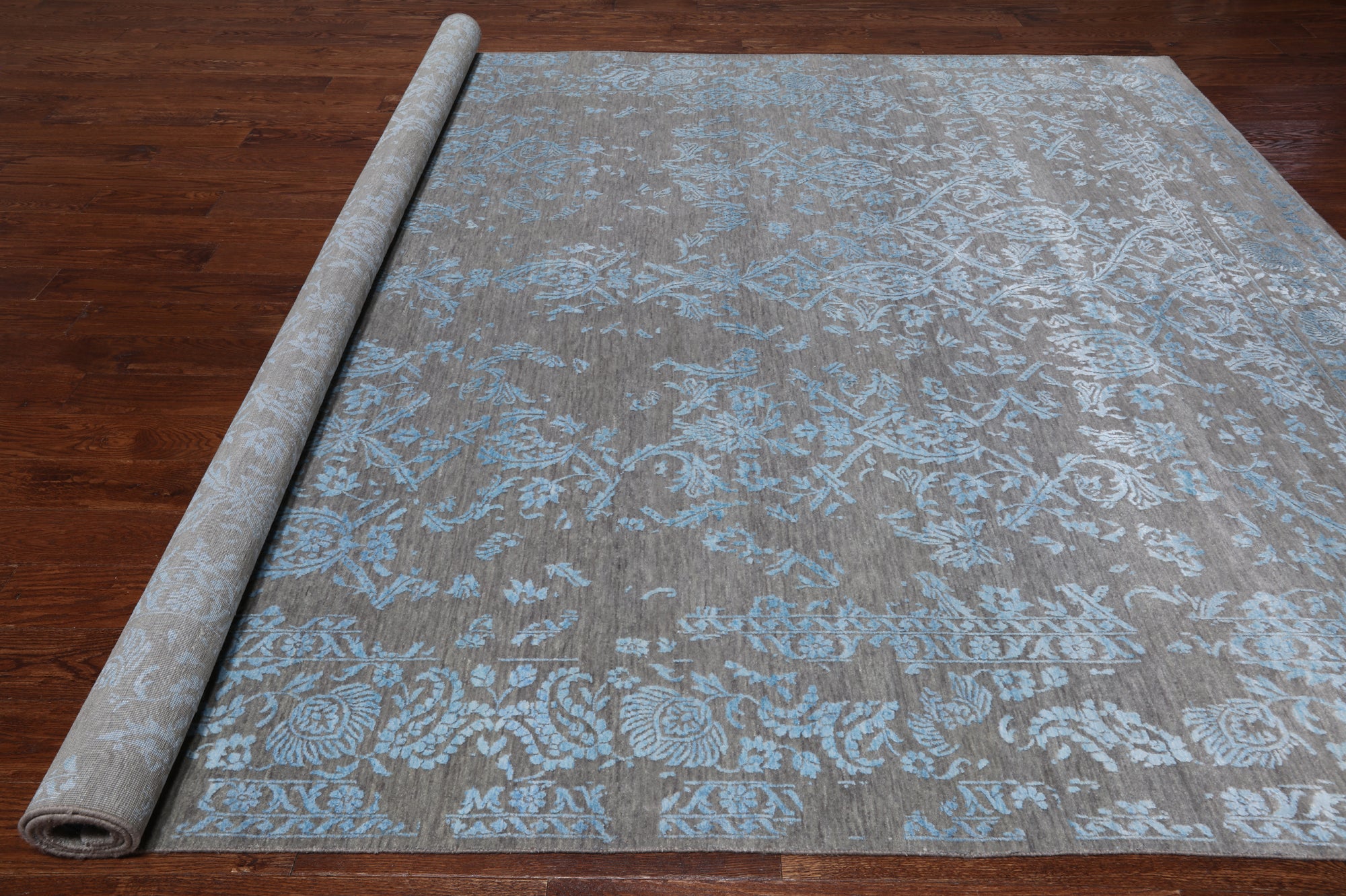 Grey Persian Tabriz Hand Knotted Wool & Silk Rug - 9' 0" X 12' 0"