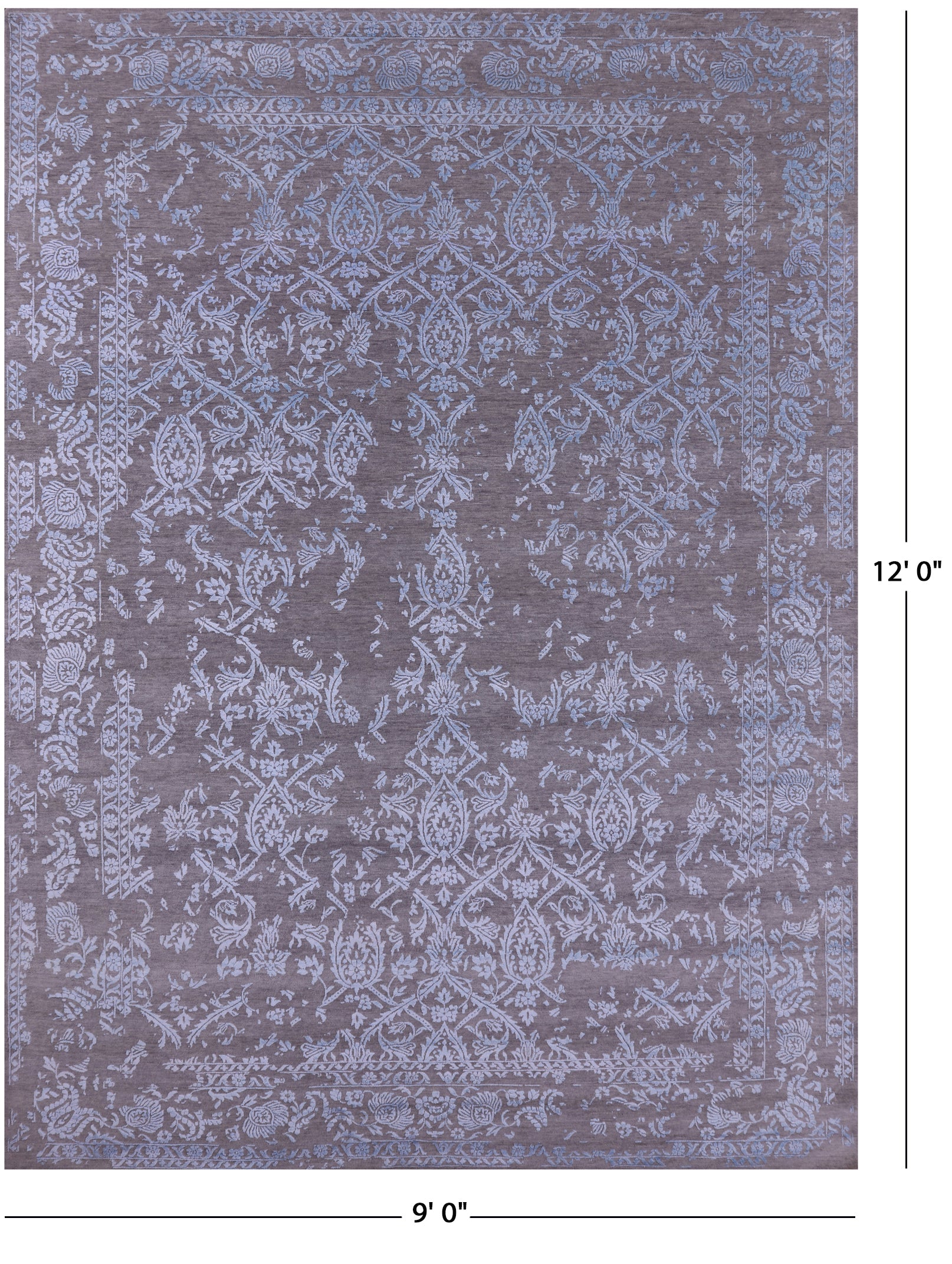 Grey Persian Tabriz Hand Knotted Wool & Silk Rug - 9' 0" X 12' 0" - Golden Nile
