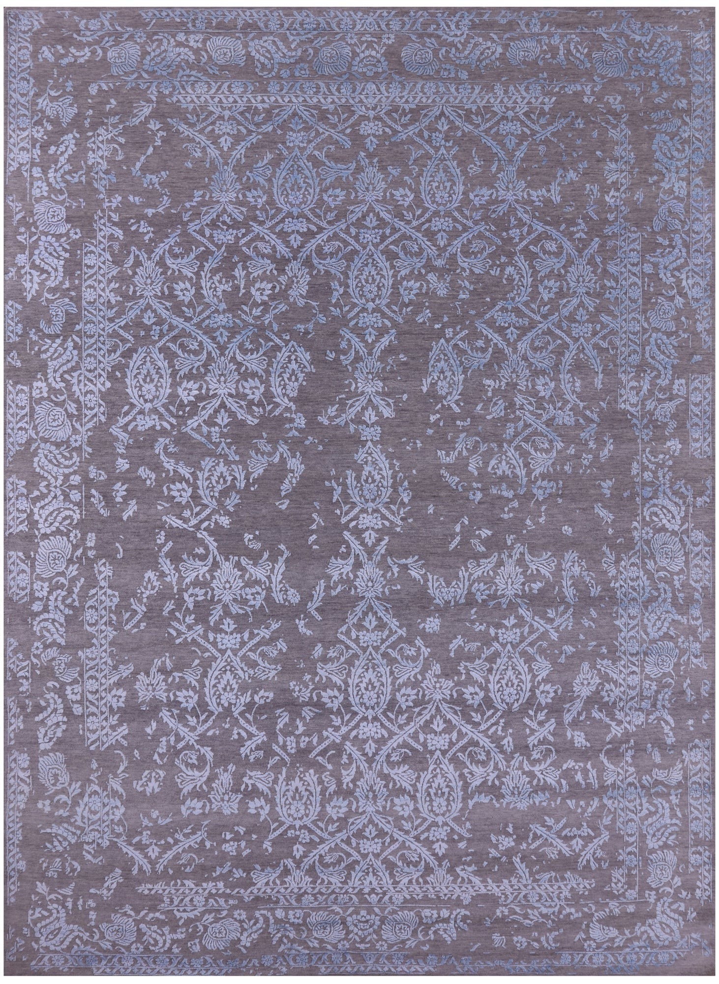 Grey Persian Tabriz Hand Knotted Wool & Silk Rug - 9' 0" X 12' 0" - Golden Nile
