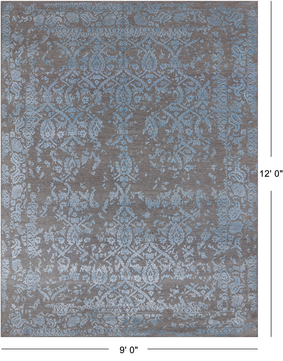 Grey Persian Tabriz Hand Knotted Wool & Silk Rug - 9' 0" X 12' 0"