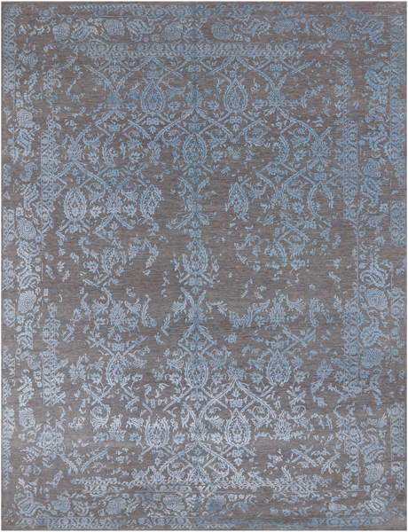 Grey Persian Tabriz Hand Knotted Wool & Silk Rug - 9' 0" X 12' 0"