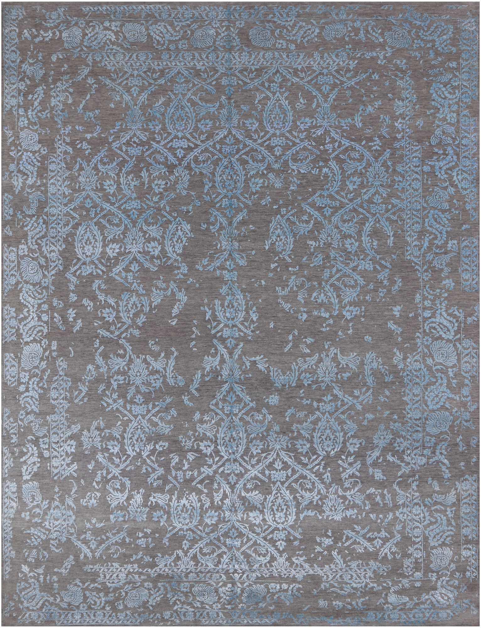 Grey Persian Tabriz Hand Knotted Wool & Silk Rug - 9' 0" X 12' 0"