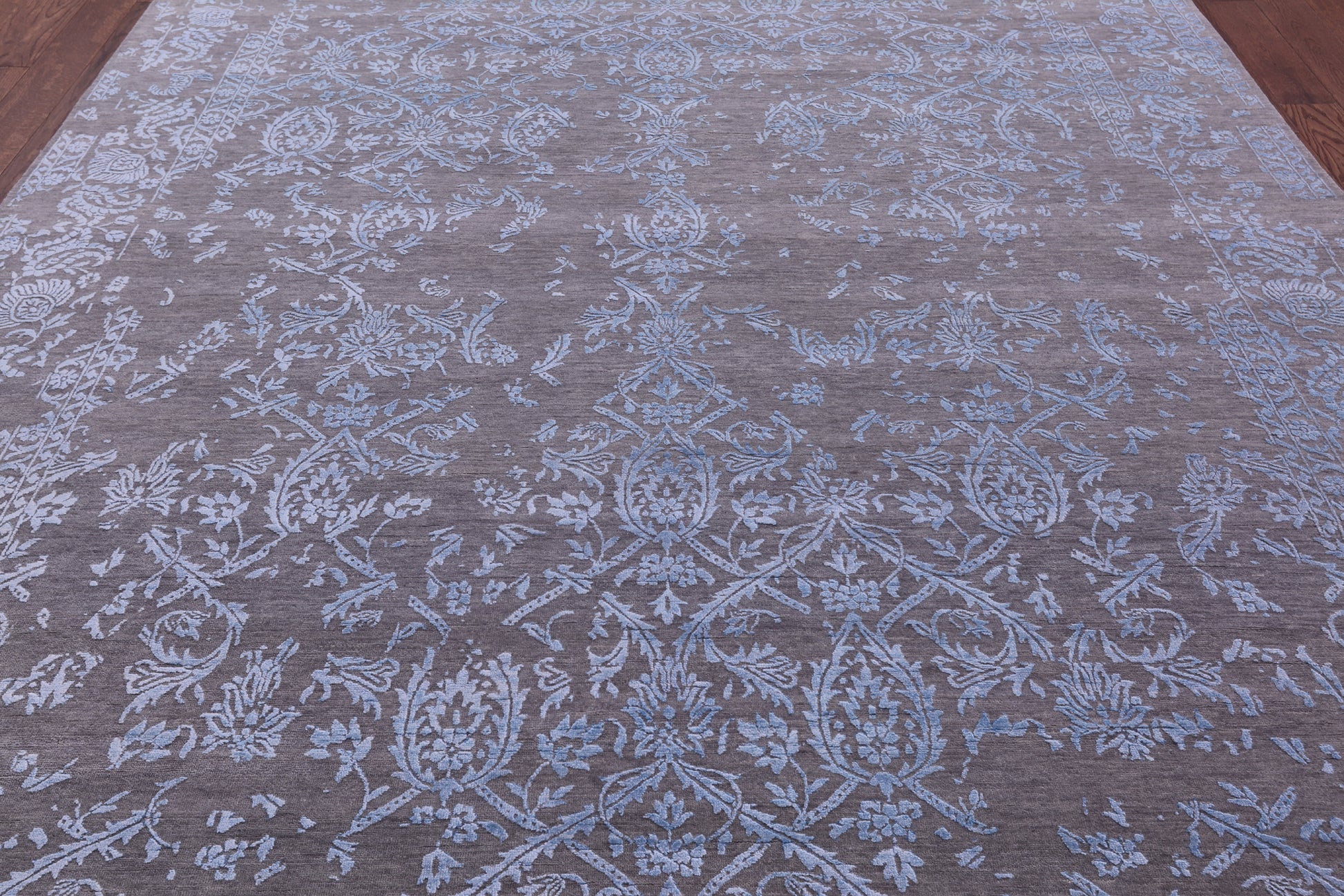 Grey Persian Tabriz Hand Knotted Wool & Silk Rug - 9' 0" X 12' 0" - Golden Nile