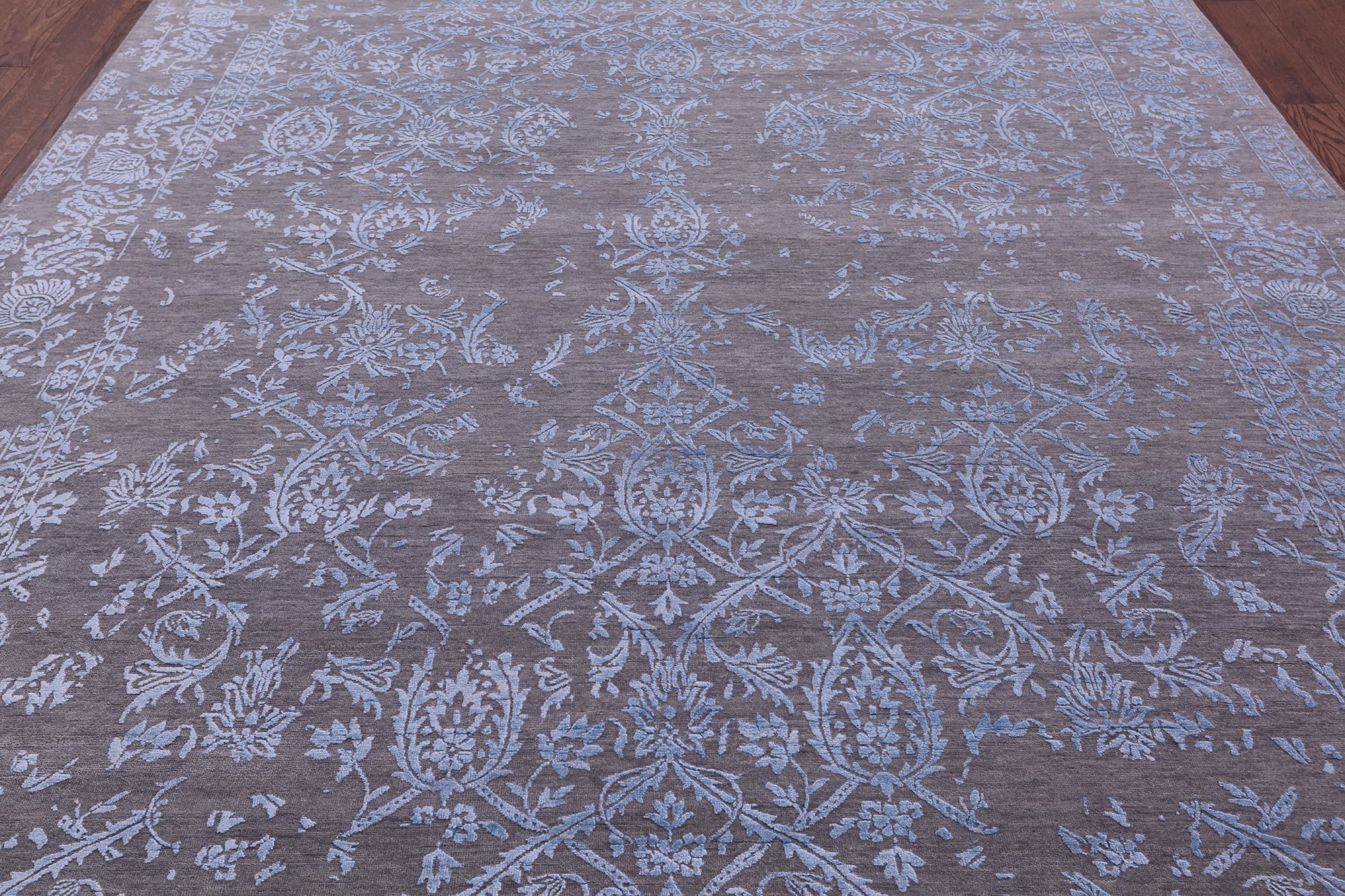 Grey Persian Tabriz Hand Knotted Wool & Silk Rug - 9' 0" X 12' 0" - Golden Nile