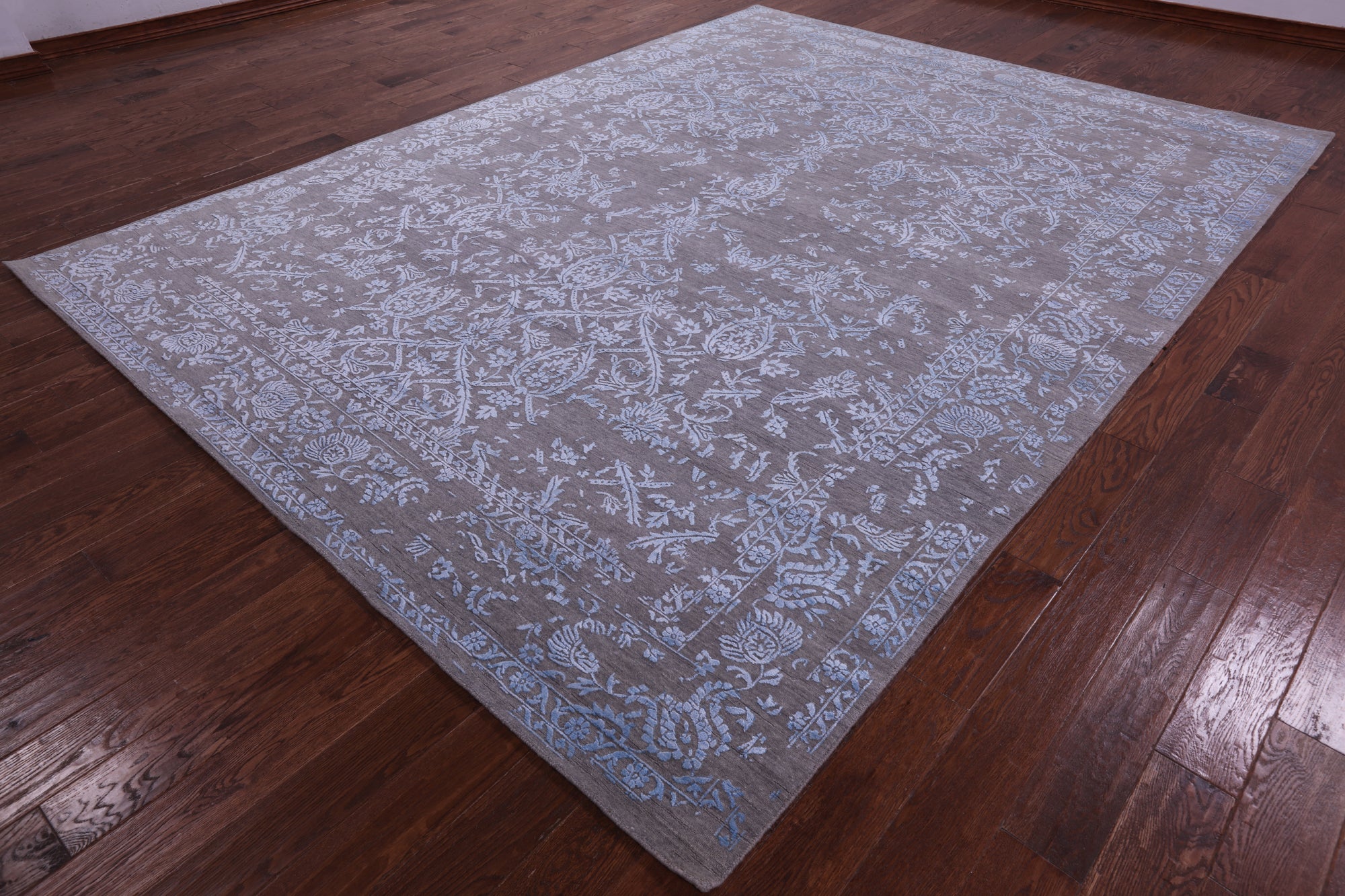 Grey Persian Tabriz Hand Knotted Wool & Silk Rug - 9' 0" X 12' 0" - Golden Nile