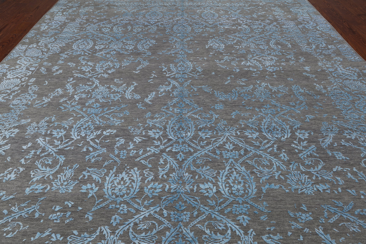 Grey Persian Tabriz Hand Knotted Wool & Silk Rug - 9' 0" X 12' 0"
