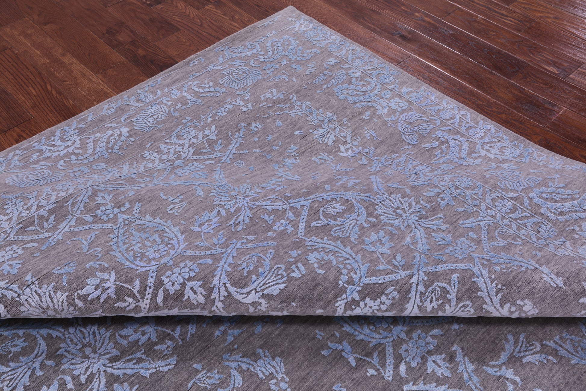 Grey Persian Tabriz Hand Knotted Wool & Silk Rug - 9' 0" X 12' 0" - Golden Nile