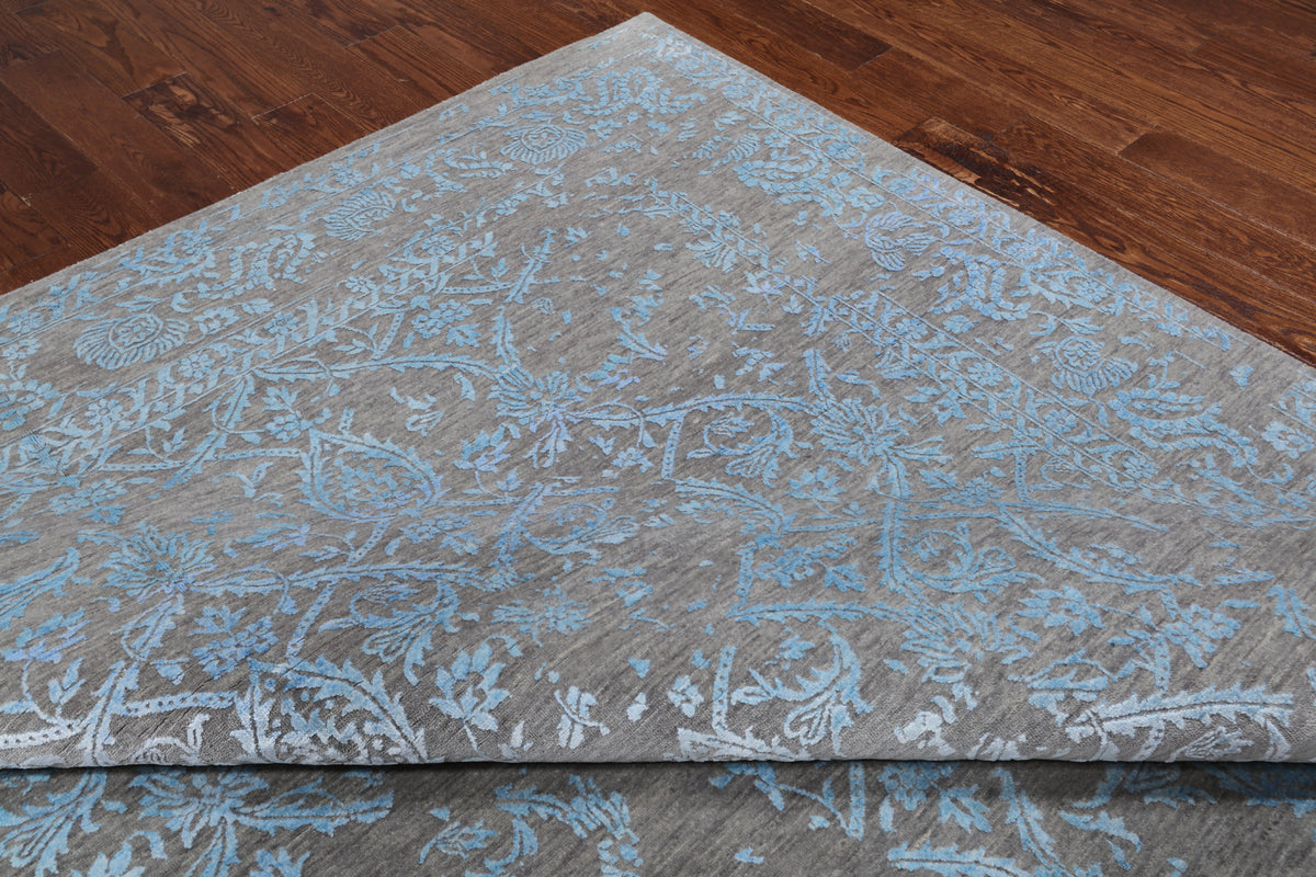 Grey Persian Tabriz Hand Knotted Wool & Silk Rug - 9' 0" X 12' 0"
