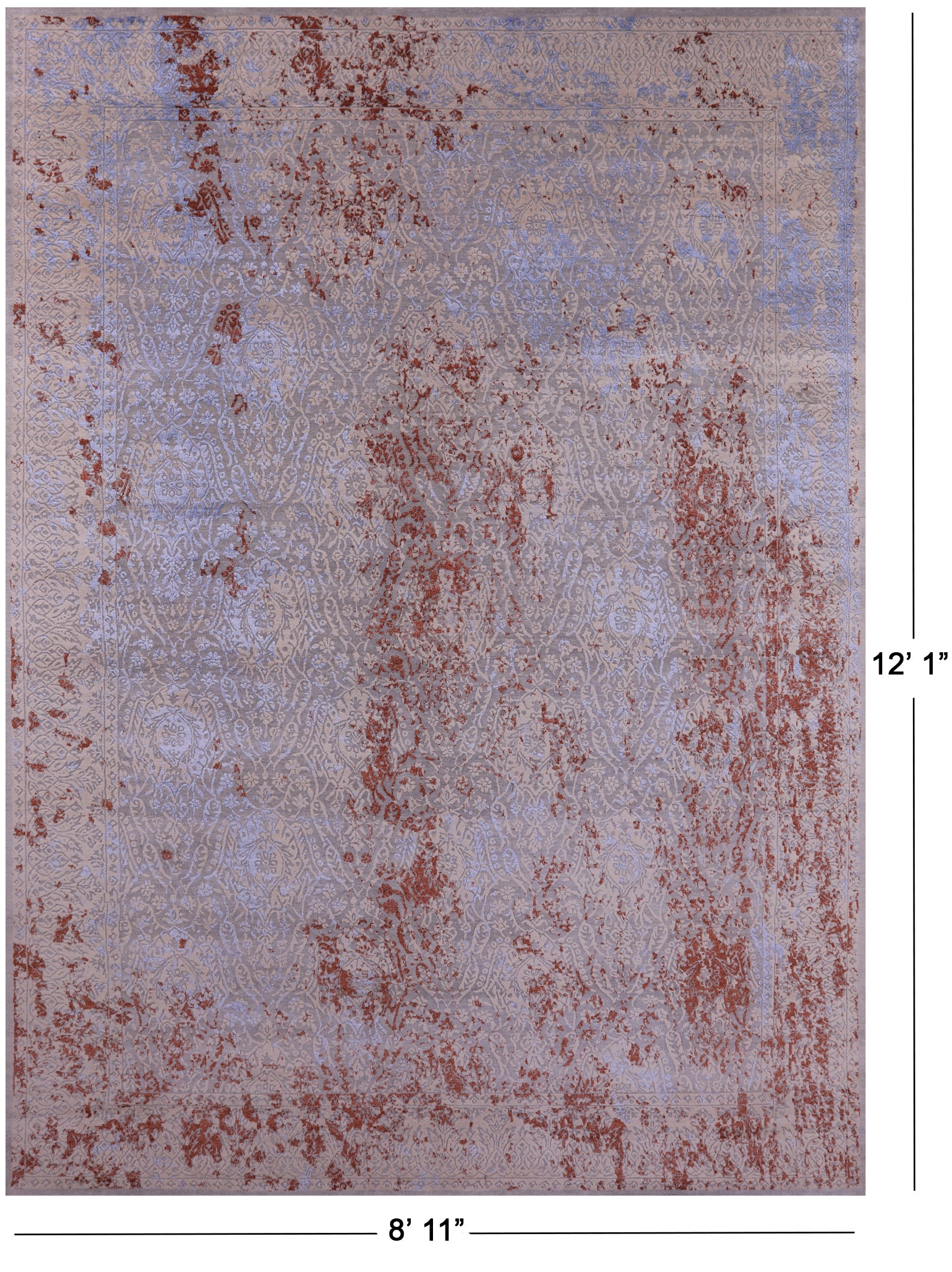 Grey Contemporary Hand Knotted Wool & Silk Rug - 8' 11" X 12' 1" - Golden Nile