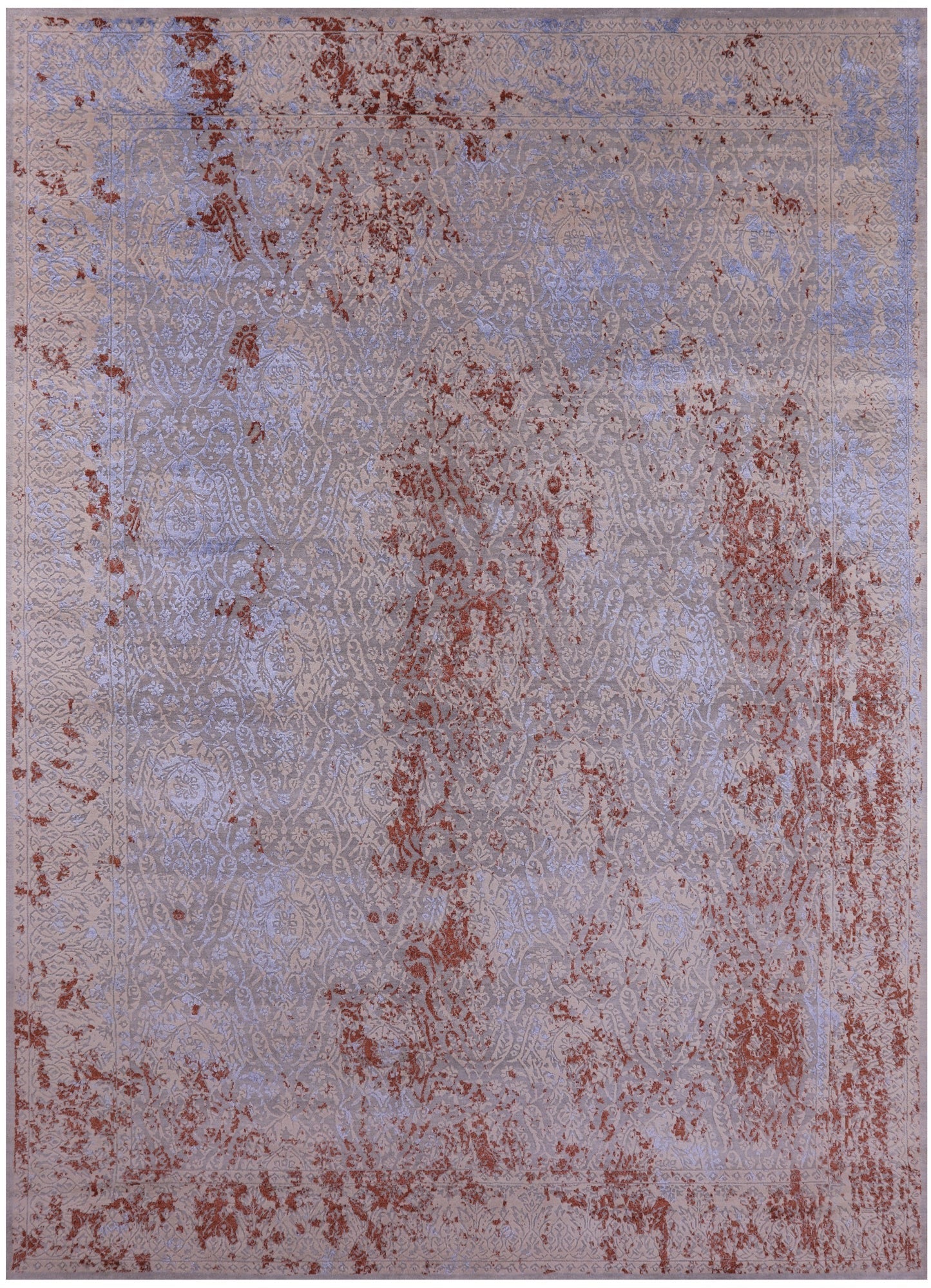 Grey Contemporary Hand Knotted Wool & Silk Rug - 8' 11" X 12' 1" - Golden Nile