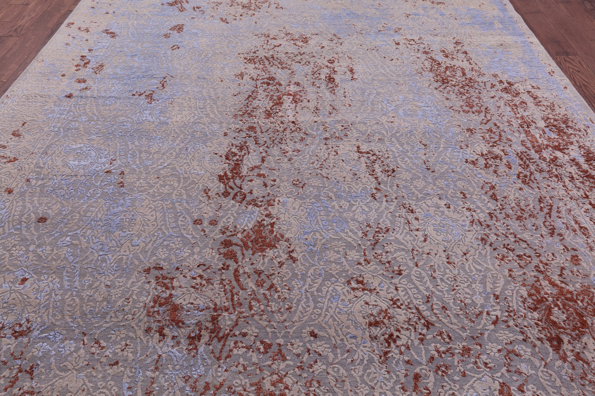 Grey Contemporary Hand Knotted Wool & Silk Rug - 8' 11" X 12' 1" - Golden Nile