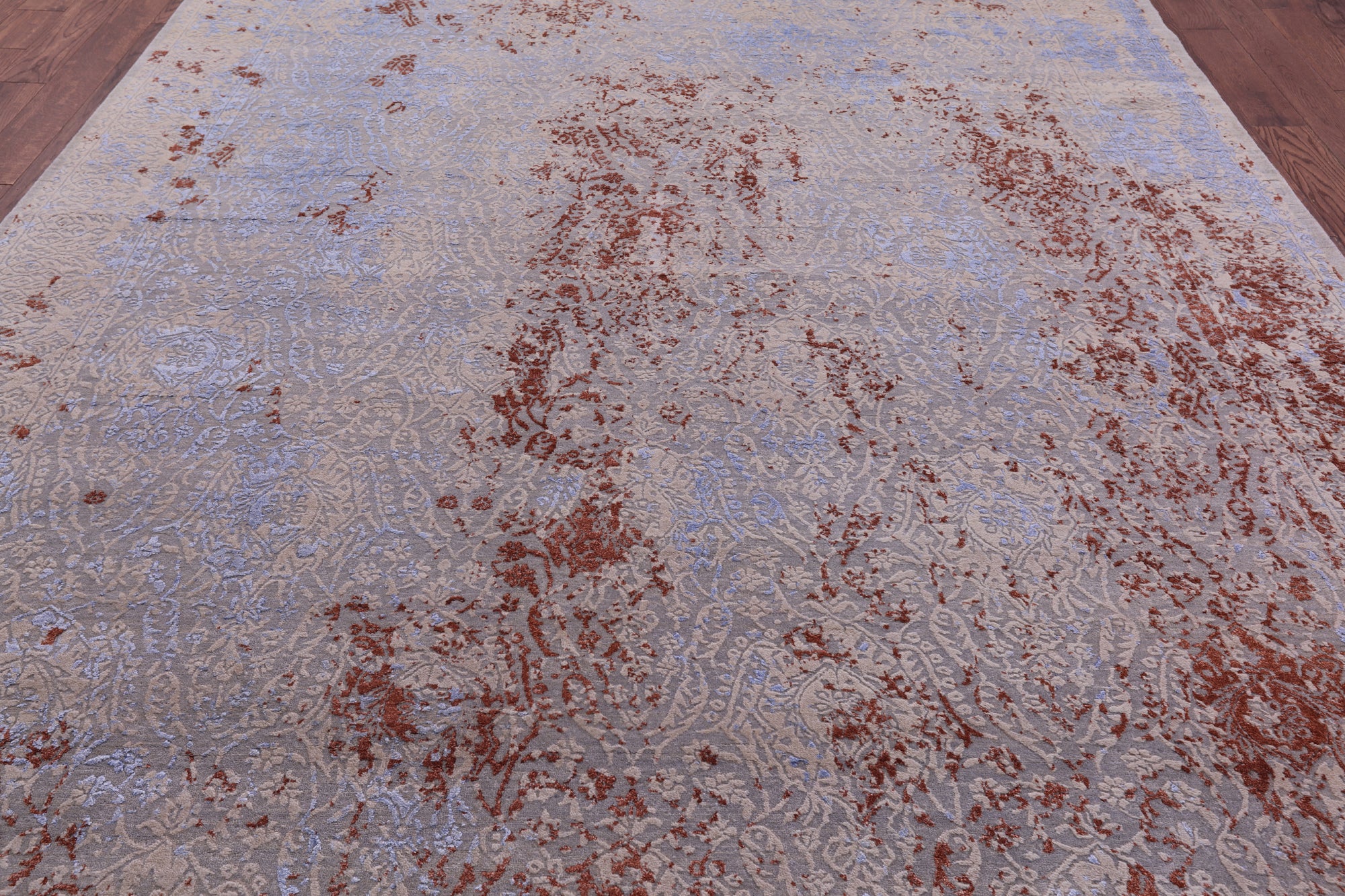 Grey Contemporary Hand Knotted Wool & Silk Rug - 8' 11" X 12' 1" - Golden Nile