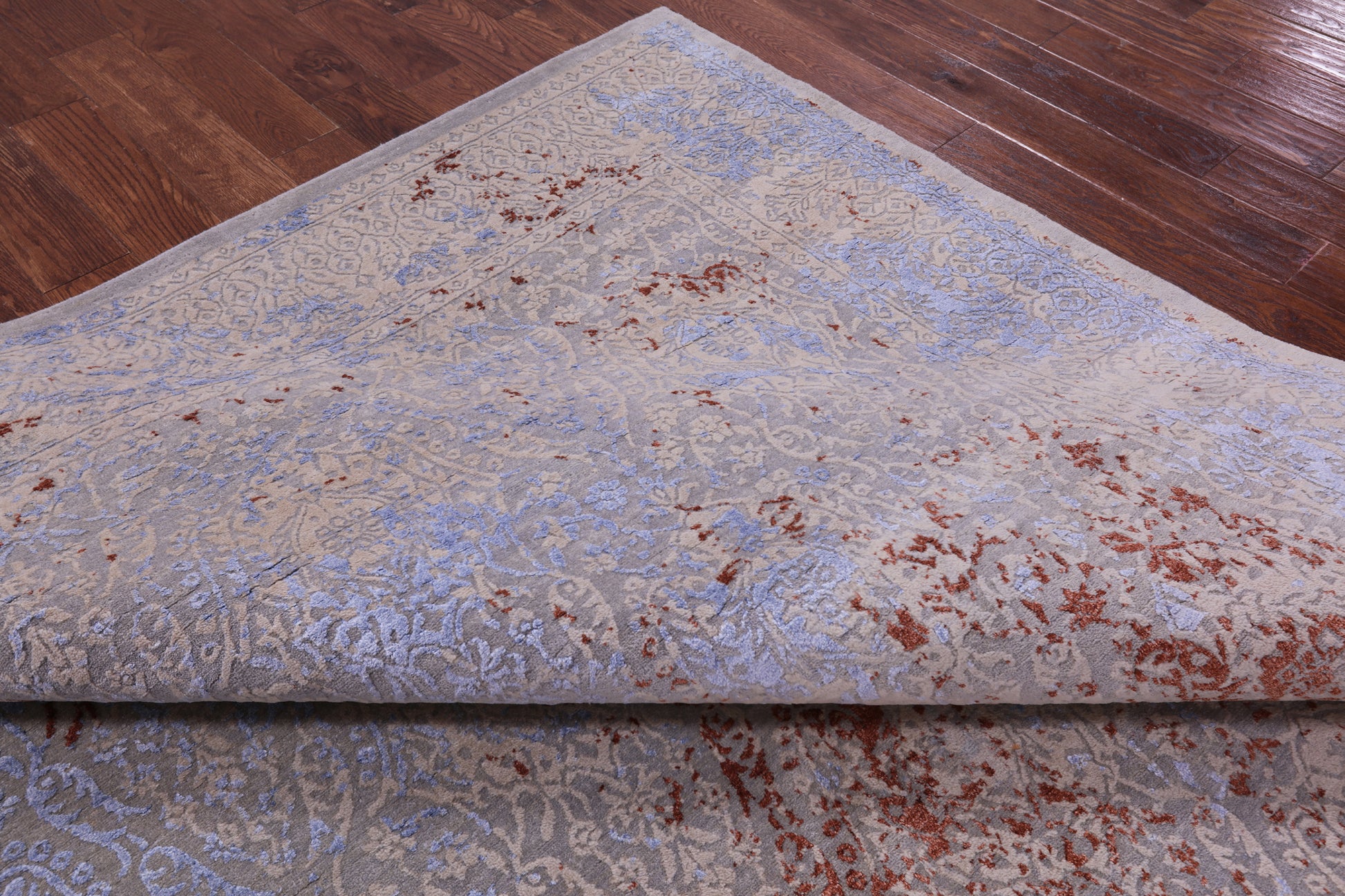 Grey Contemporary Hand Knotted Wool & Silk Rug - 8' 11" X 12' 1" - Golden Nile
