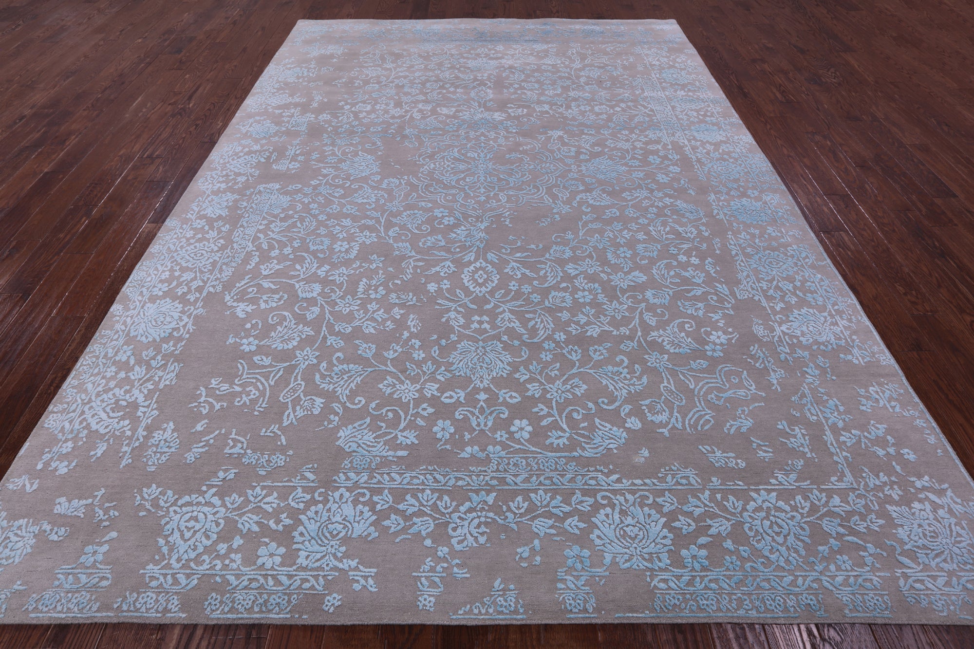 Grey Persian Tabriz Hand Knotted Wool & Silk Rug - 8' 10" X 11' 11" - Golden Nile