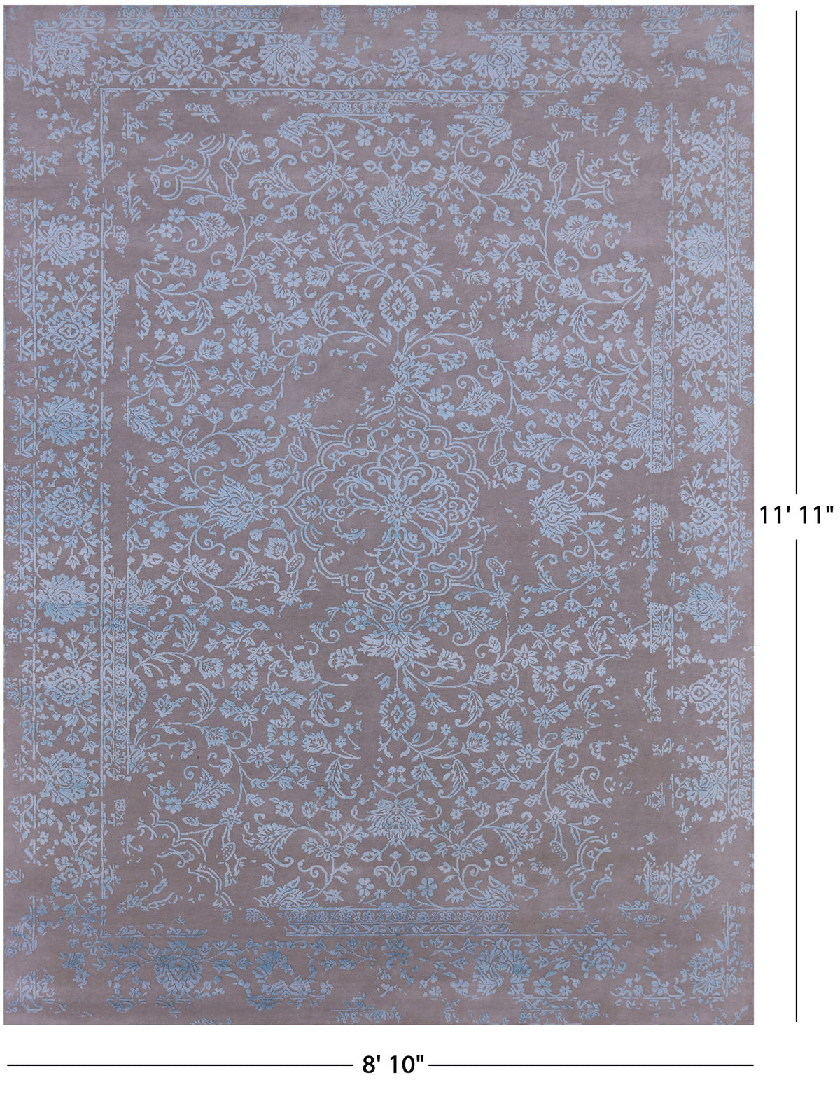 Grey Persian Tabriz Hand Knotted Wool & Silk Rug - 8' 10" X 11' 11" - Golden Nile