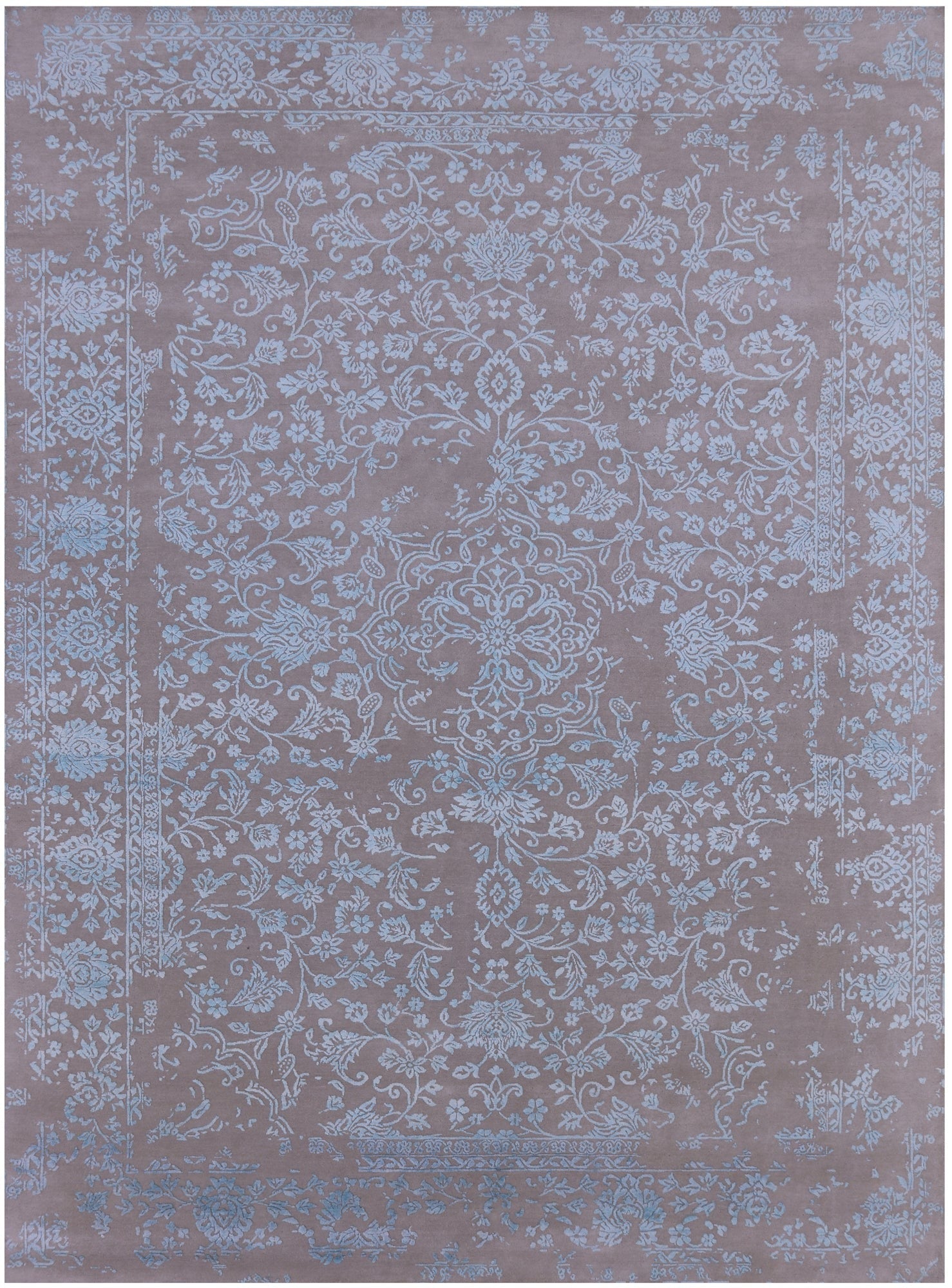Grey Persian Tabriz Hand Knotted Wool & Silk Rug - 8' 10" X 11' 11" - Golden Nile