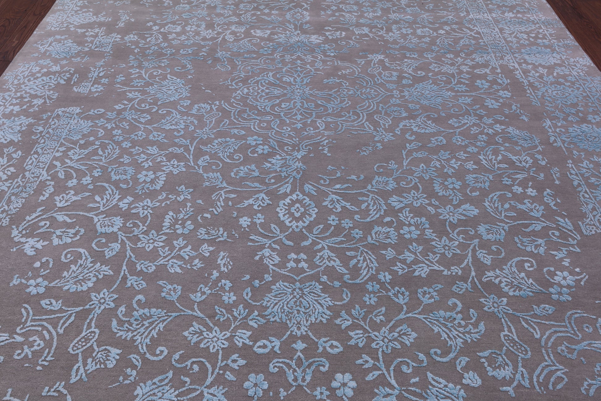 Grey Persian Tabriz Hand Knotted Wool & Silk Rug - 8' 10" X 11' 11" - Golden Nile