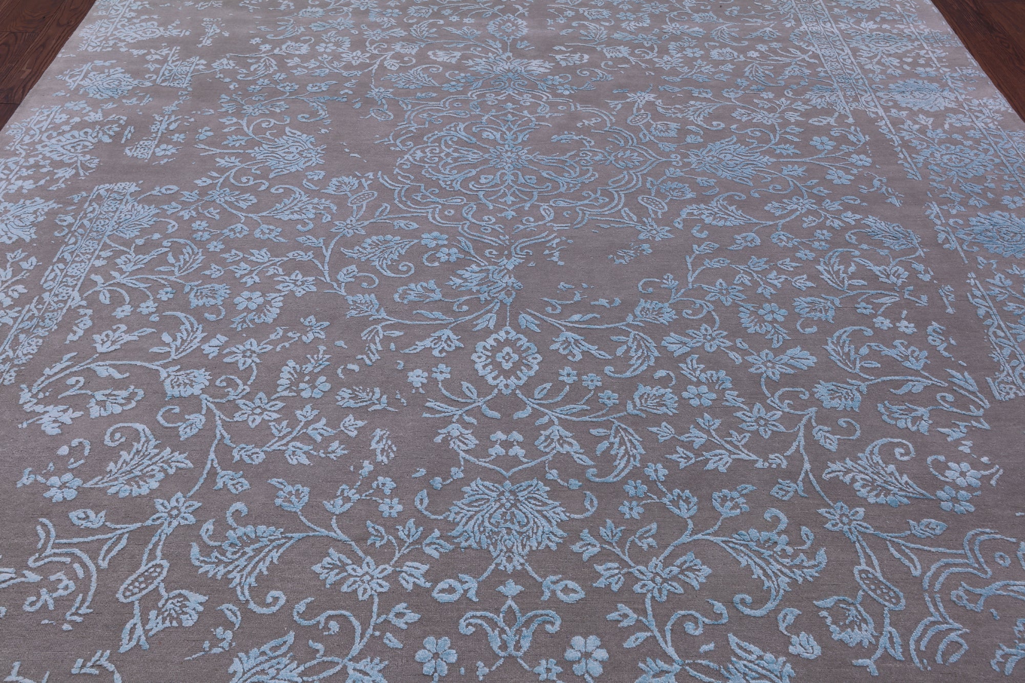 Grey Persian Tabriz Hand Knotted Wool & Silk Rug - 8' 10" X 11' 11" - Golden Nile