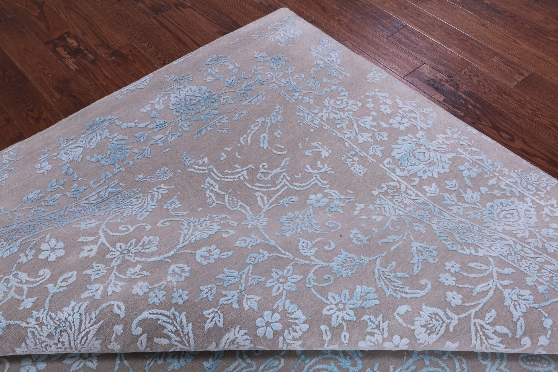 Grey Persian Tabriz Hand Knotted Wool & Silk Rug - 8' 10" X 11' 11" - Golden Nile