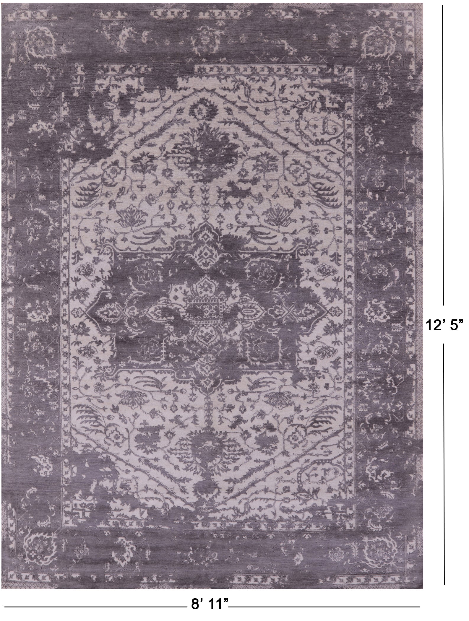Ivory Persian Fine Serapi Handmade Wool Rug - 8' 11" X 12' 5" - Golden Nile