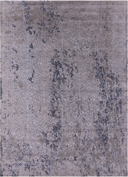 Grey Contemporary Hand Knotted Wool & Silk Rug - 8' 11" X 12' 2" - Golden Nile