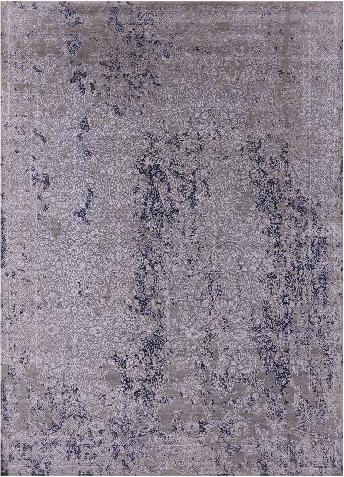 Grey Contemporary Hand Knotted Wool & Silk Rug - 8' 11" X 12' 2" - Golden Nile