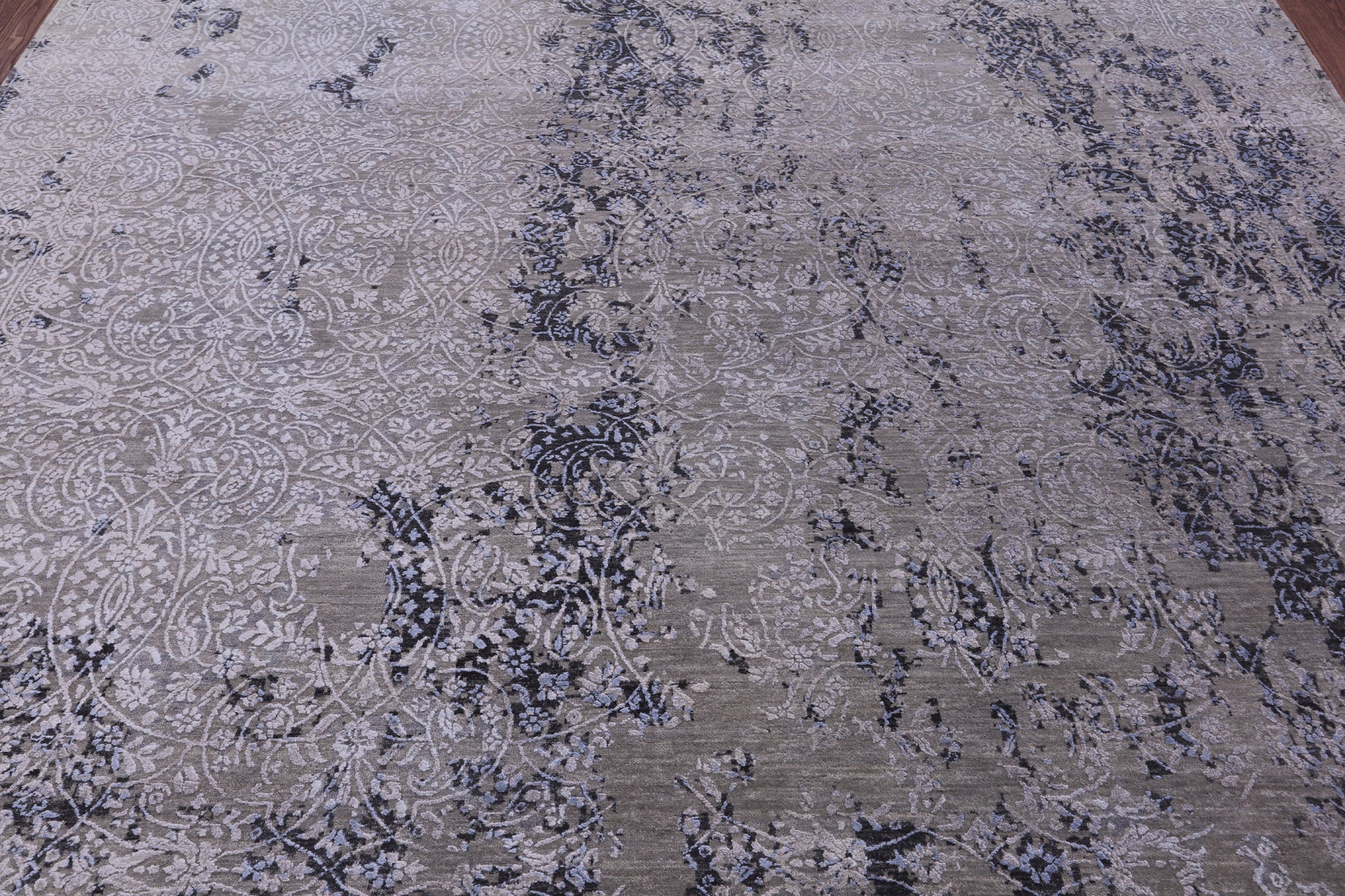Grey Contemporary Hand Knotted Wool & Silk Rug - 8' 11" X 12' 2" - Golden Nile