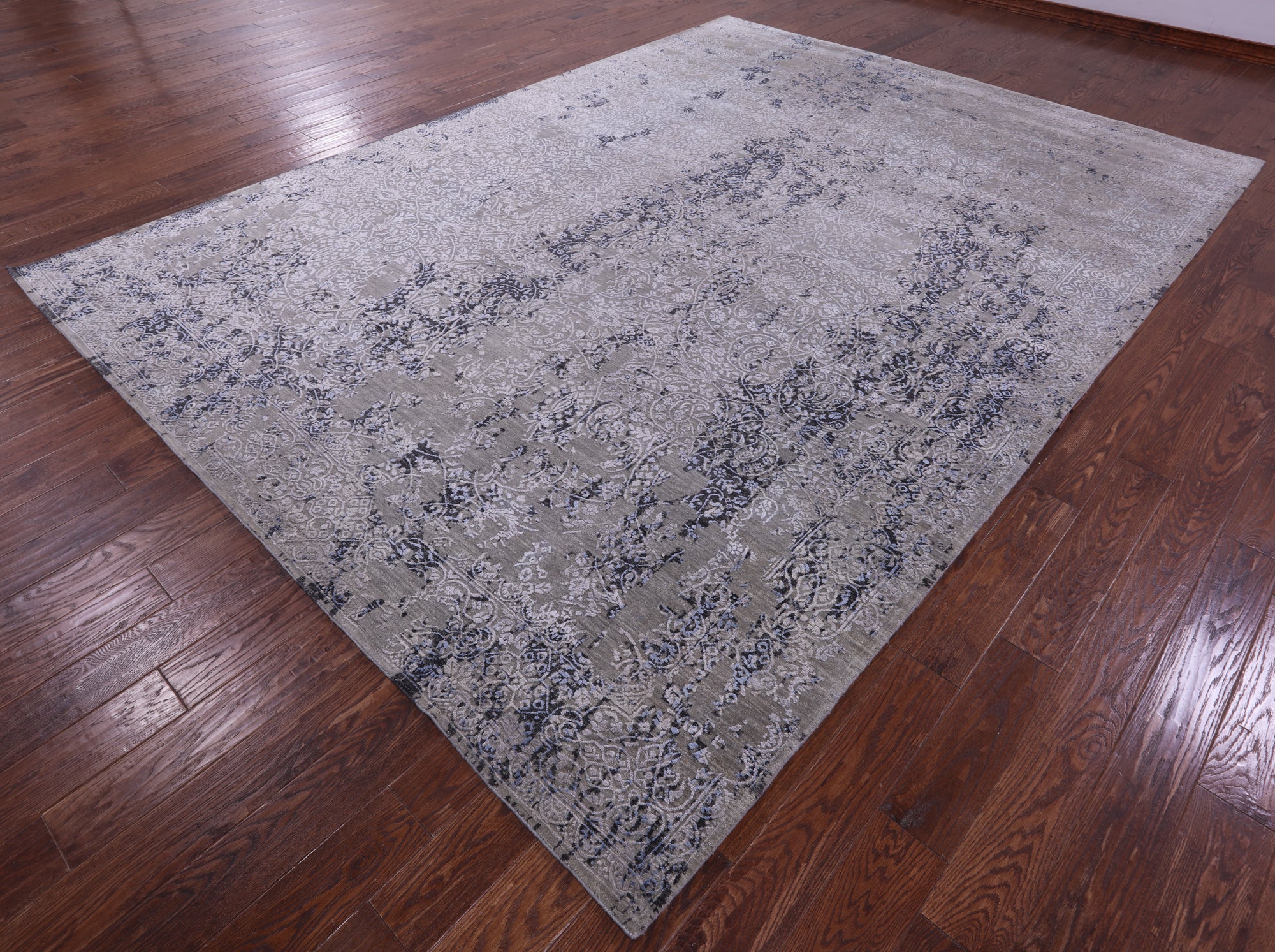 Grey Contemporary Hand Knotted Wool & Silk Rug - 8' 11" X 12' 2" - Golden Nile