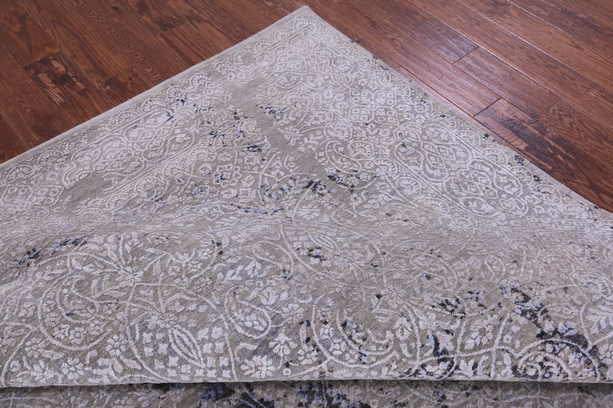 Grey Contemporary Hand Knotted Wool & Silk Rug - 8' 11" X 12' 2" - Golden Nile