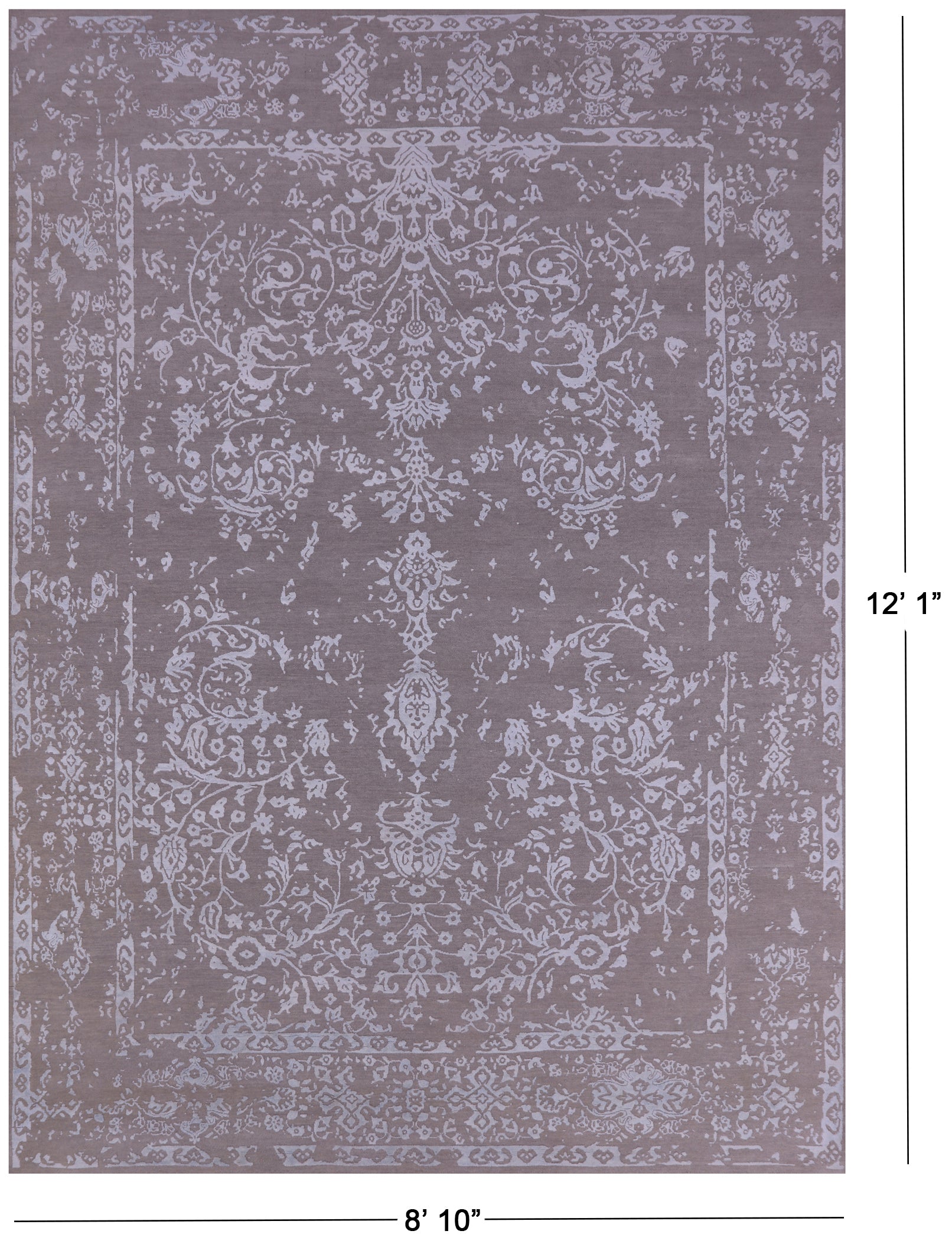 Grey Persian Tabriz Hand Knotted Wool & Silk Rug - 8' 10" X 12' 1" - Golden Nile