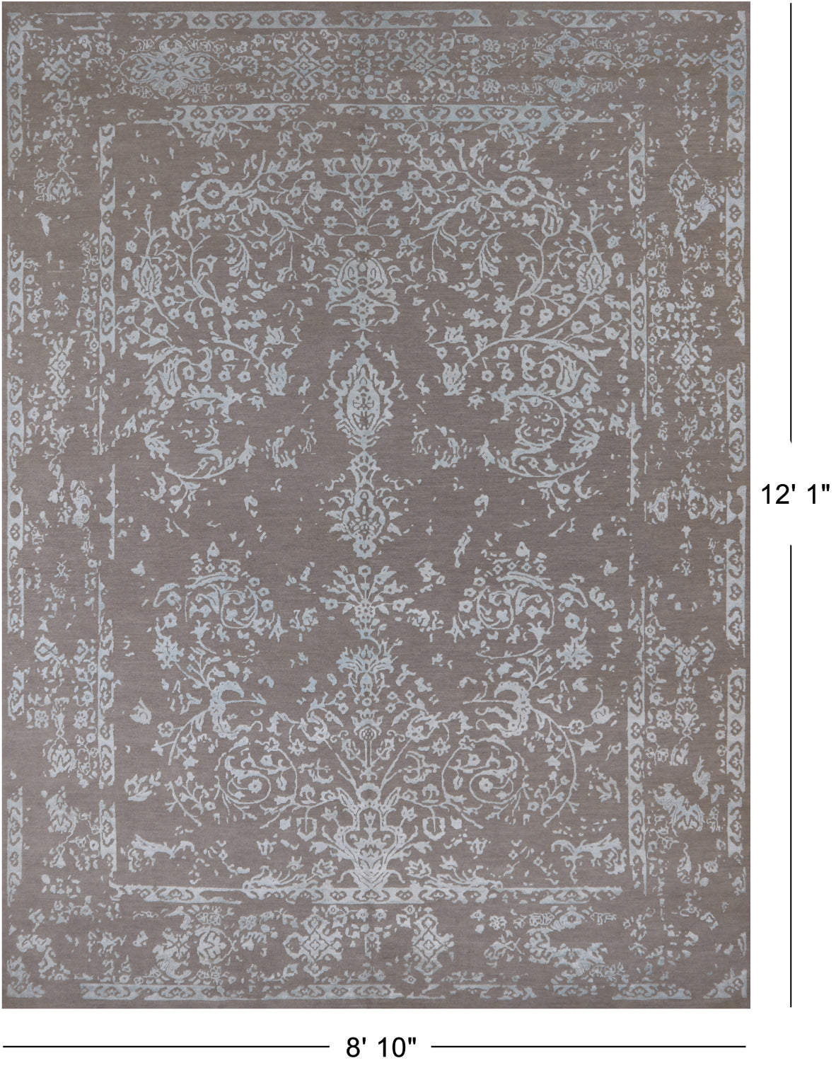 Grey Persian Tabriz Hand Knotted Wool & Silk Rug - 8' 10" X 12' 1"
