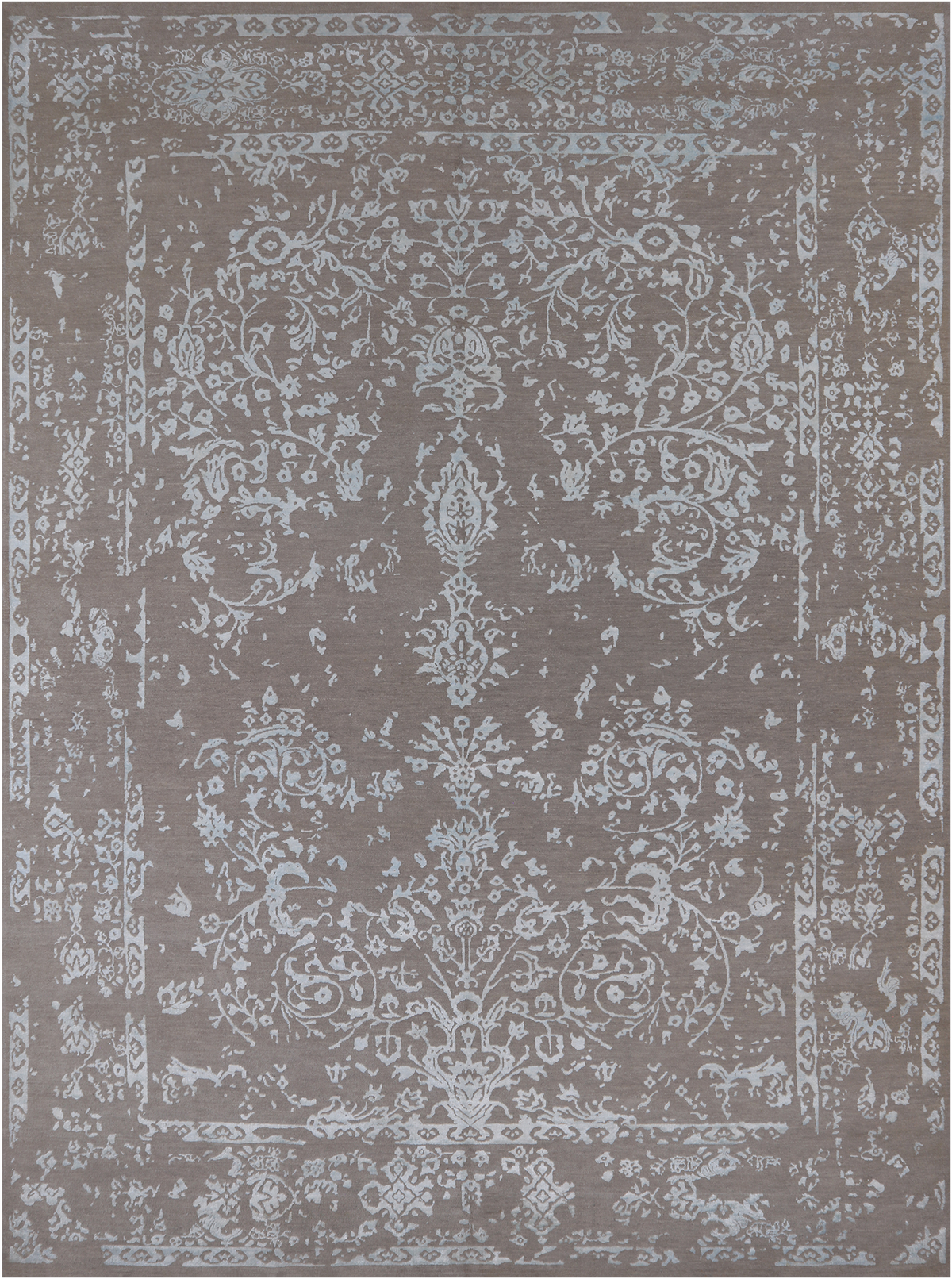 Grey Persian Tabriz Hand Knotted Wool & Silk Rug - 8' 10" X 12' 1"