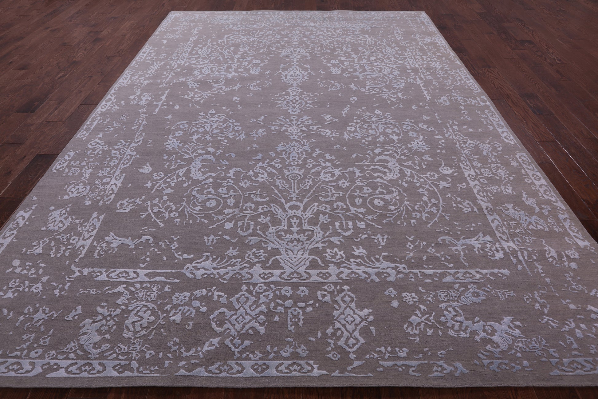 Grey Persian Tabriz Hand Knotted Wool & Silk Rug - 8' 10" X 12' 1" - Golden Nile