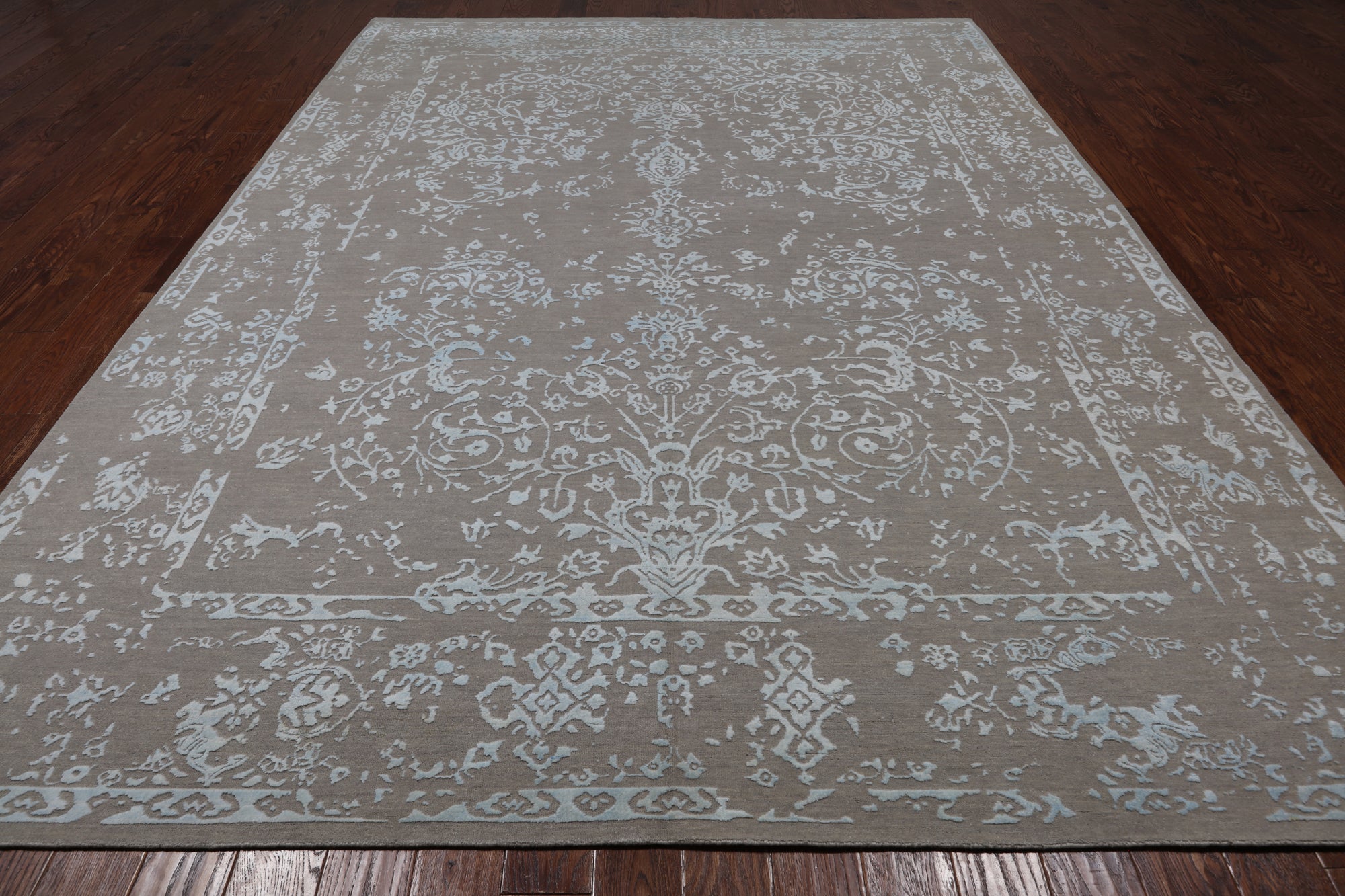 Grey Persian Tabriz Hand Knotted Wool & Silk Rug - 8' 10" X 12' 1"