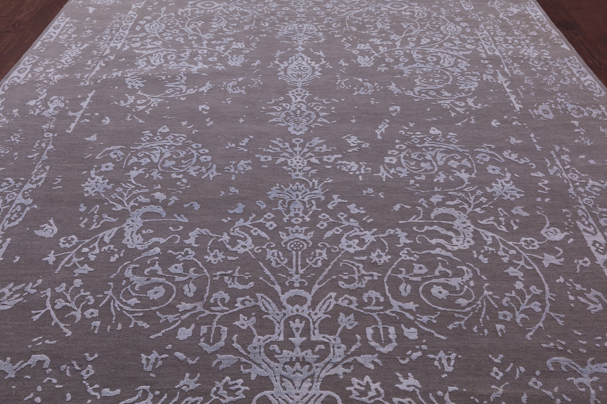 Grey Persian Tabriz Hand Knotted Wool & Silk Rug - 8' 10" X 12' 1" - Golden Nile