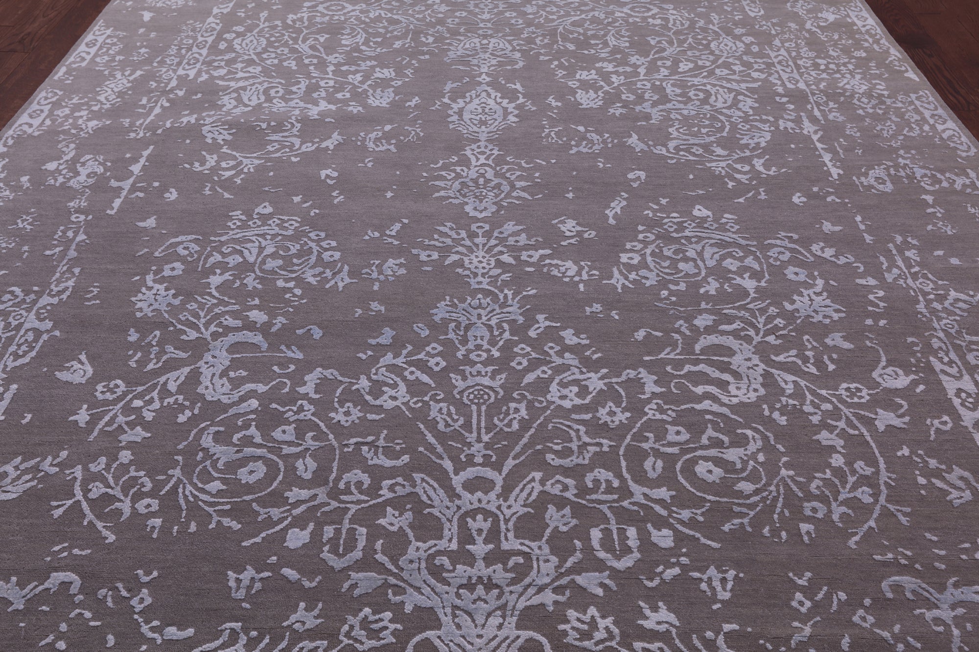 Grey Persian Tabriz Hand Knotted Wool & Silk Rug - 8' 10" X 12' 1" - Golden Nile