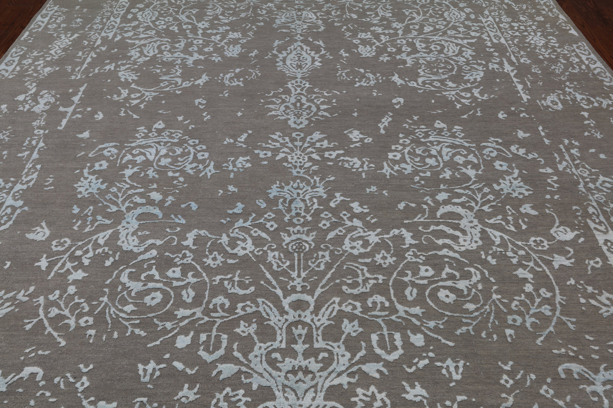 Grey Persian Tabriz Hand Knotted Wool & Silk Rug - 8' 10" X 12' 1"